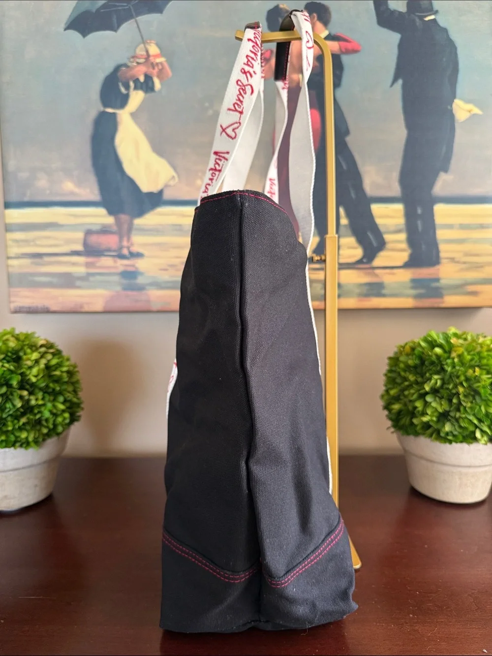 Victoria's Secret 🖤❤️ BLACK WITH RED LOGO STRAPS CANVAS ❤️🖤 TOTE BAG 🌟NWT🌟